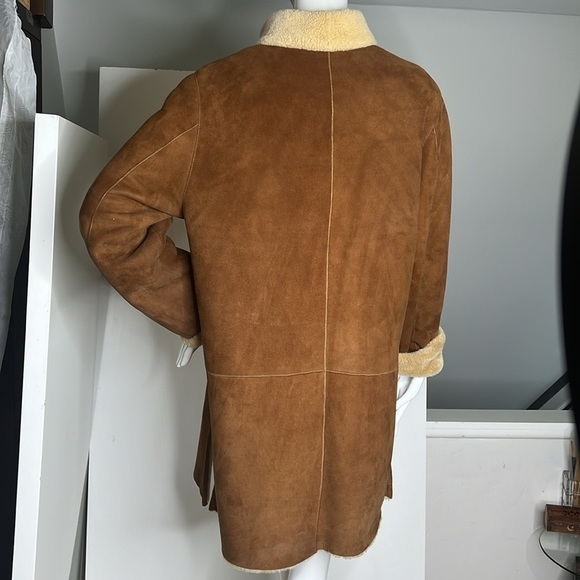 Natural Real Shearling Size 10-12 Lightweight Front Button Stand Collar Coat - Picture 4 of 10